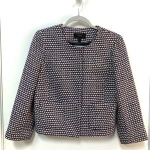 J.Crew bolero style cropped jacket size 6 boucle 3/4 sleeve navy and white EUC